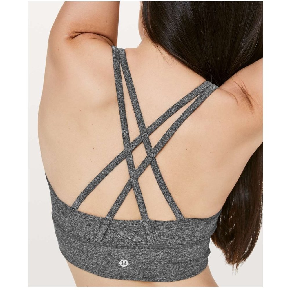 Lululemon Energy Bra Long Line / Size 6 / Heathered Black Strappy Yoga Run